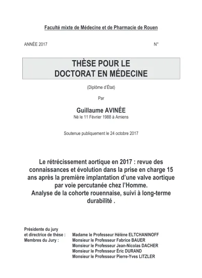 Le rétrécissement aortique en 2017 revue des connaissances et