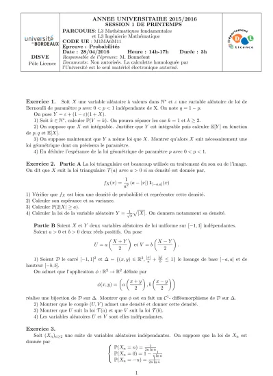 Soit X Une Variable Aleatoire A Valeurs Dans N Et Une Variable Al