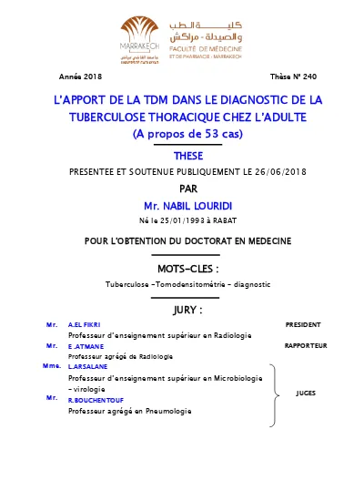 L Apport De La Tdm Dans La Tuberculose Thoracique Chez L Adulte A Propos De 40 Cas