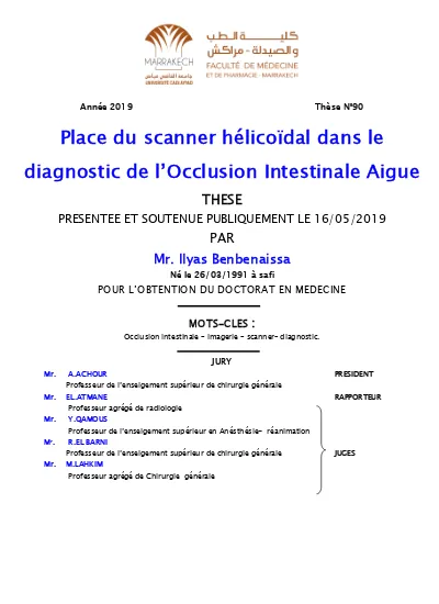 Place Du Scanner Hlicodal Dans Le Diagnostic De Locclusion Intestinale Aigue