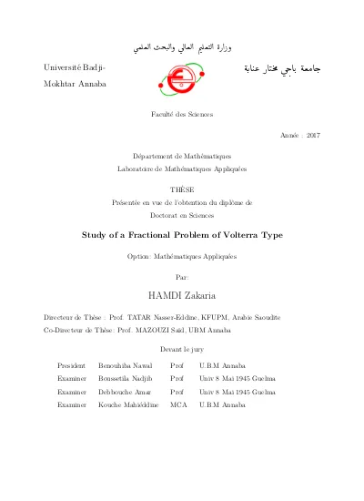 Study Of A Fractional Problem Of Volterra Type