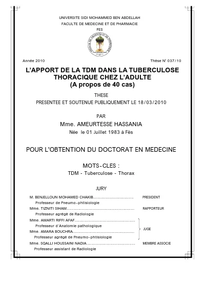 L Apport De La Tdm Dans La Tuberculose Thoracique Chez L Adulte A Propos De 40 Cas