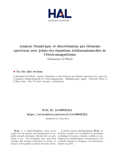 Analyse Numerique Et Discretisation Par Elements Spectraux Avec Joints Des Equations Tridimensionnelles De L Electromagnetisme