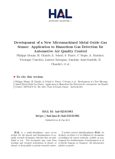 Development Of A New Micromachined Metal Oxide Gas Sensor Application To Hazardous Gas Detection For Automotive Air Quality Control