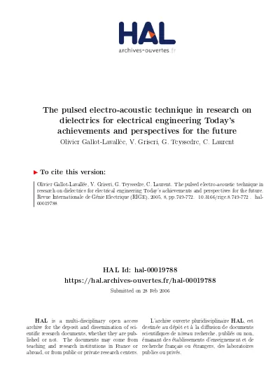 The Pulsed Electro Acoustic Technique In Research On Dielectrics For Electrical Engineering Today S Achievements And Perspectives For The Future