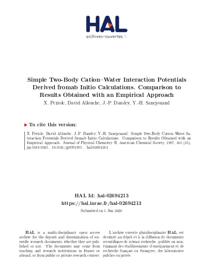 Simple Two Body Cation Water Interaction Potentials Derived Fromab Initio Calculations Comparison To Results Obtained With An Empirical Approach