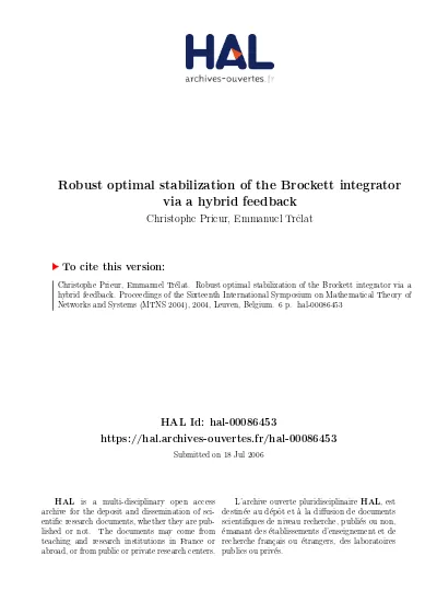 Robust Optimal Stabilization Of The Brockett Integrator Via A Hybrid Feedback