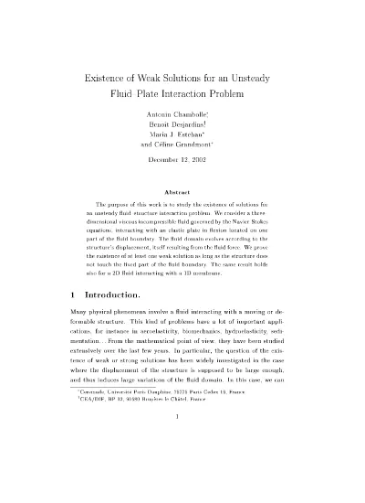 Existence Of Weak Solutions For The Unsteady Interaction Of A Viscous Fluid With An Elastic Plate