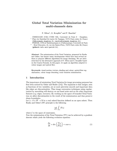 Global Total Variation Minimization For Multi Channels Data