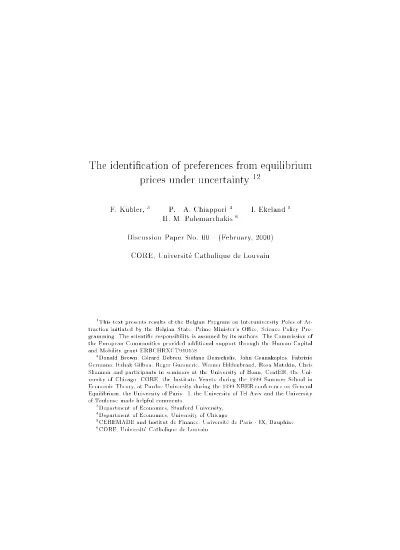 The Identification Of Preferences From Equilibrium Prices Under Uncertainty