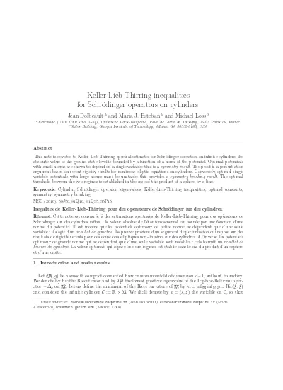 Keller Lieb Thirring Inequalities For Schrodinger Operators On Cylinders