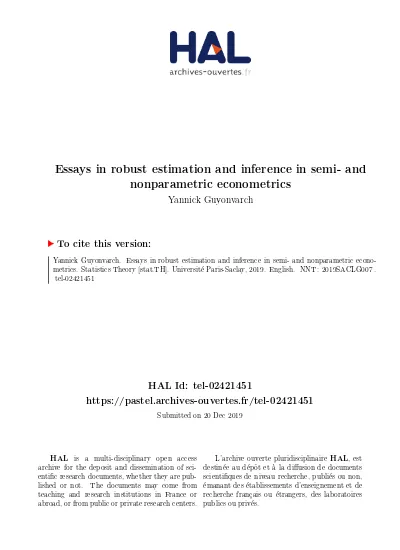 Haut Pdf Essays In Robust Estimation And Inference In Semi And Nonparametric Econometrics 123dok Fr