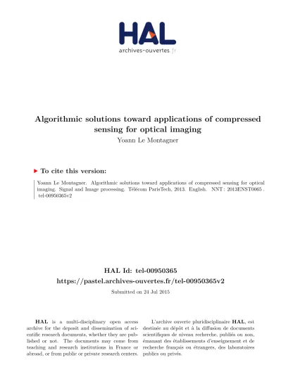 Algorithmic Solutions Toward Applications Of Compressed Sensing For Optical Imaging