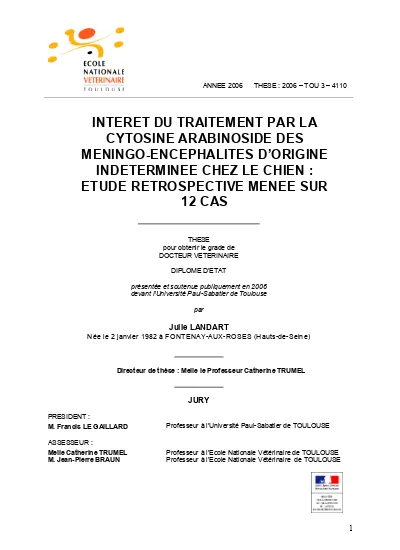 Interet Du Traitement Par La Cytosine Arabinoside Des Meningo Encephalites D Origine Indeterminee Chez Le Chien Etude Retrospective Menee Sur 12 Cas