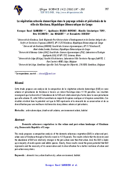 La Vegetation Arboree Domestique Dans Le Paysage Urbain Et Periurbain De La Ville De Kinshasa Republique Democratique Du Congo