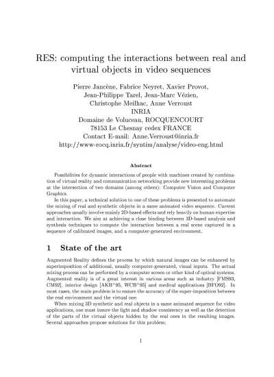 Res Computing The Interactions Between Real And Virtual Objects In Video Sequences