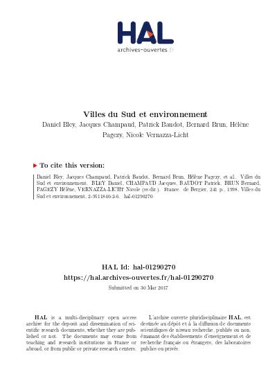 Villes Du Sud Et Environnement