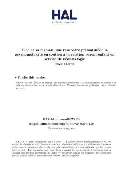 La Psychomotricienne Maman Et Moi L Etayage Des Interactions Parent Enfant Porteur De Trisomie 21 En Psychomotricite Pour Prevenir Les Troubles De La Relation