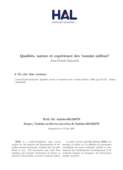 Qualites Nature Et Experience Des Uomini Militari