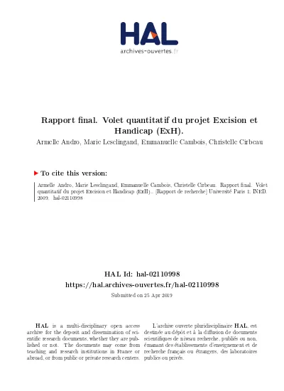 Rapport Final Volet Quantitatif Du Projet Excision Et Handicap Exh