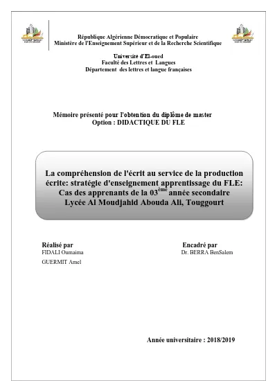 La Production Ecrite En Classe De Fle Difficultes Et Remediations Cas Des Apprenants De Cinquieme Annee Primaire