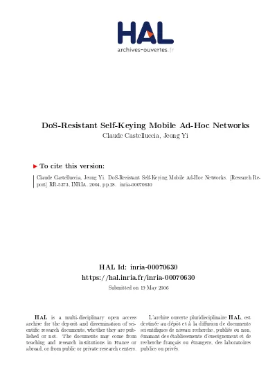 Dos Resistant Self Keying Mobile Ad Hoc Networks