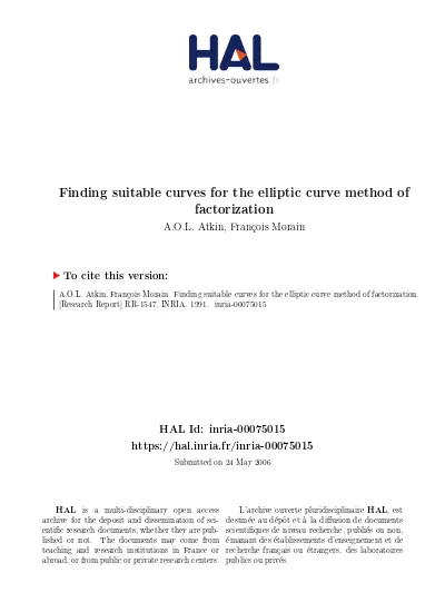 Finding Suitable Curves For The Elliptic Curve Method Of Factorization