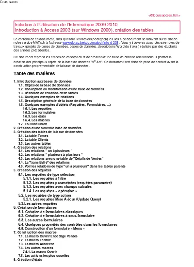 Pdf Cours Gestion De Base De Donnees Access Cours Informatique