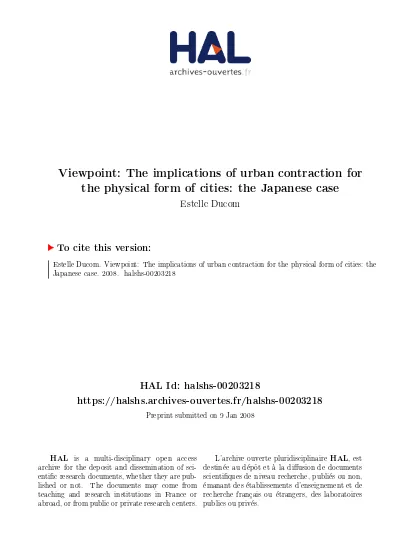 Viewpoint The Implications Of Urban Contraction For The Physical Form Of Cities The Japanese Case