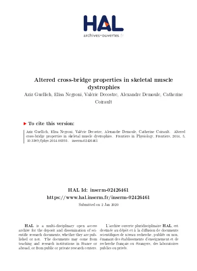 Altered Cross Bridge Properties In Skeletal Muscle Dystrophies