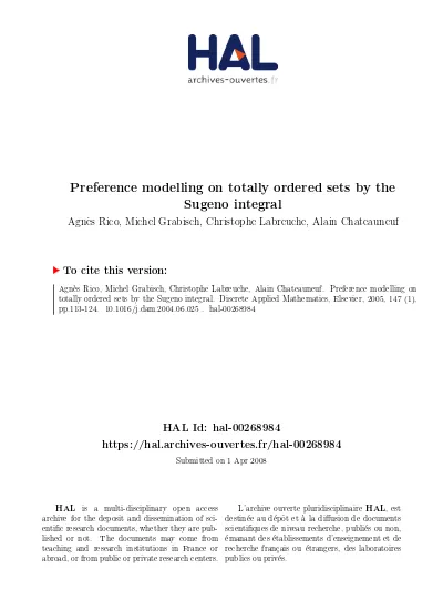 Preference Modelling On Totally Ordered Sets By The Sugeno Integral