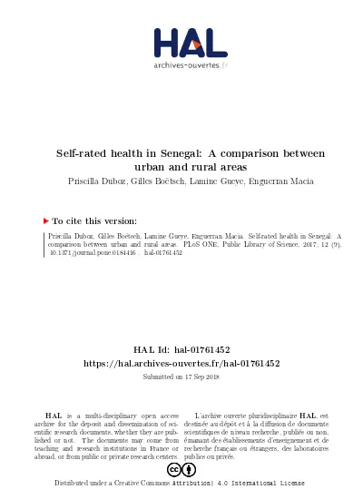 Self Rated Health In Senegal A Comparison Between Urban And Rural Areas