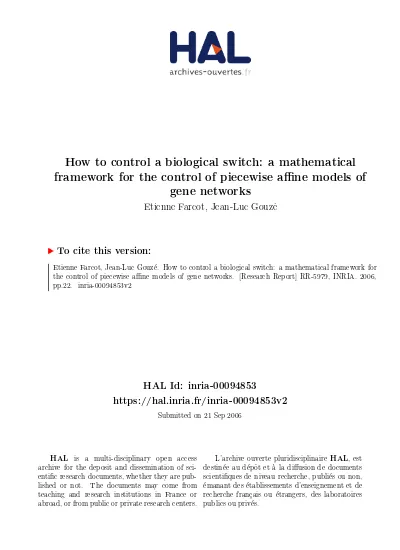 How To Control A Biological Switch A Mathematical Framework For The Control Of Piecewise Affine Models Of Gene Networks