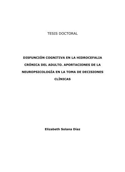 DisfunciÓn Cognitiva En La Hidrocefalia CrÓnica Del Adulto Aportaciones De La NeuropsicologÍa 9654