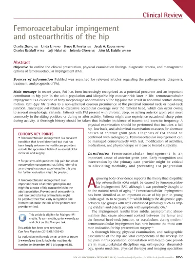 Femoroacetabular Impingement And Osteoarthritis Of The Hip